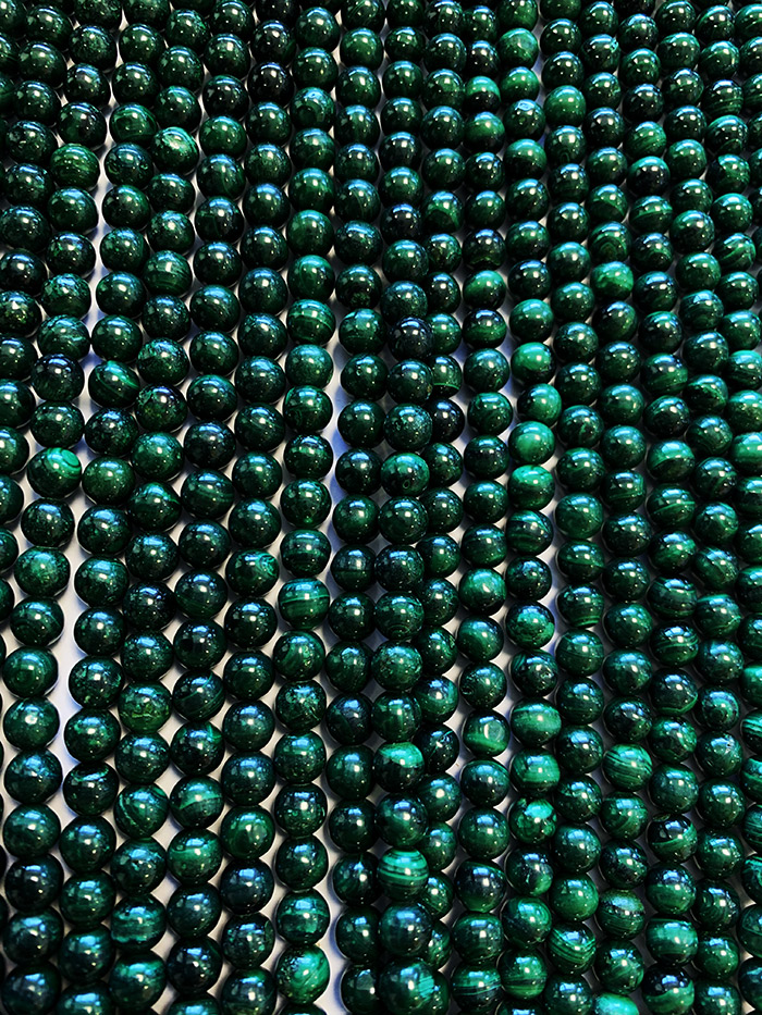 Malachite 6mm pearls on string