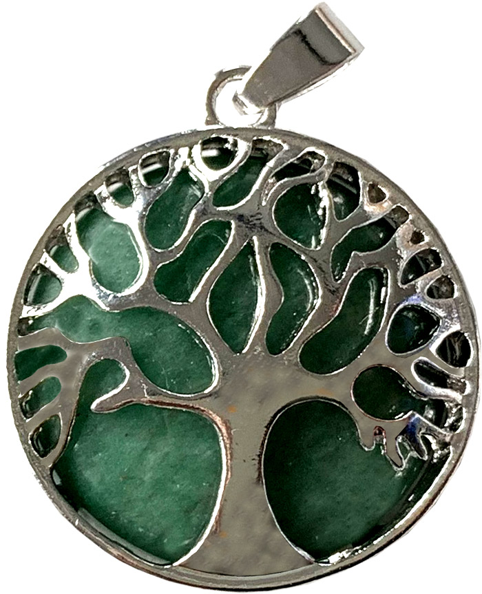 Aventurine metal & stone tree of life pendant 3cm