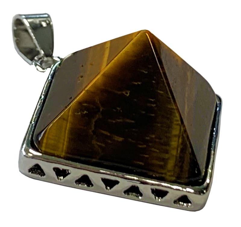 Tiger's eye metal & stone Pyramid pendant 3cm