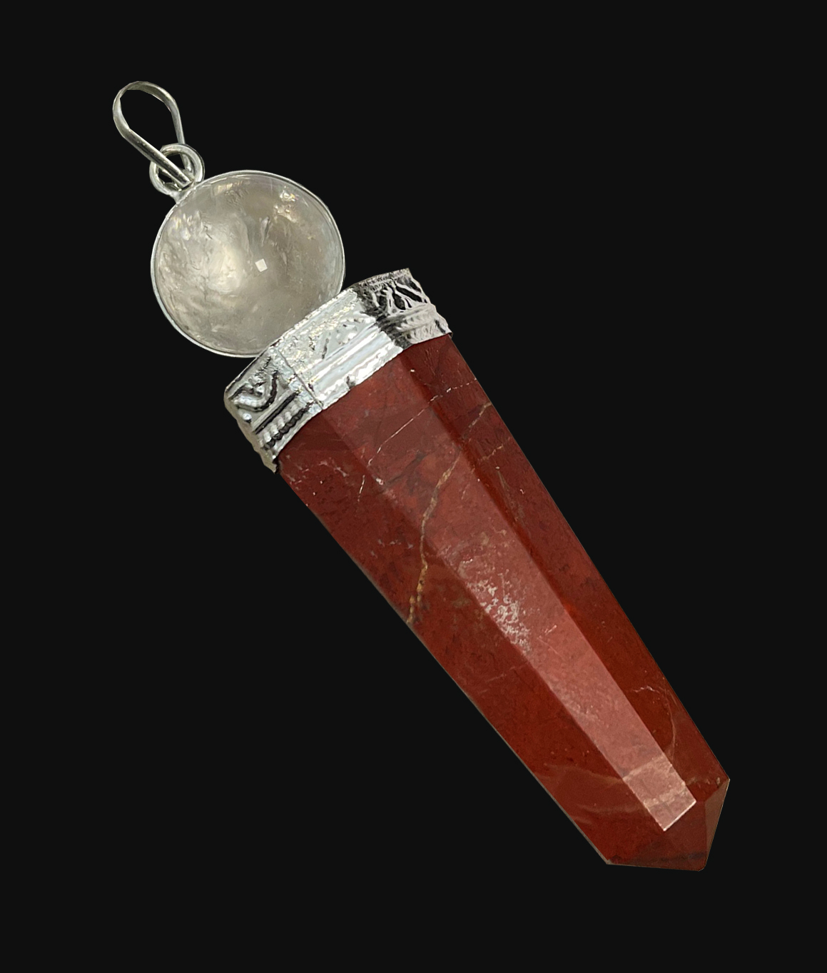 Red Jasper and Rock Crystal  healing wand Pendant 7cm
