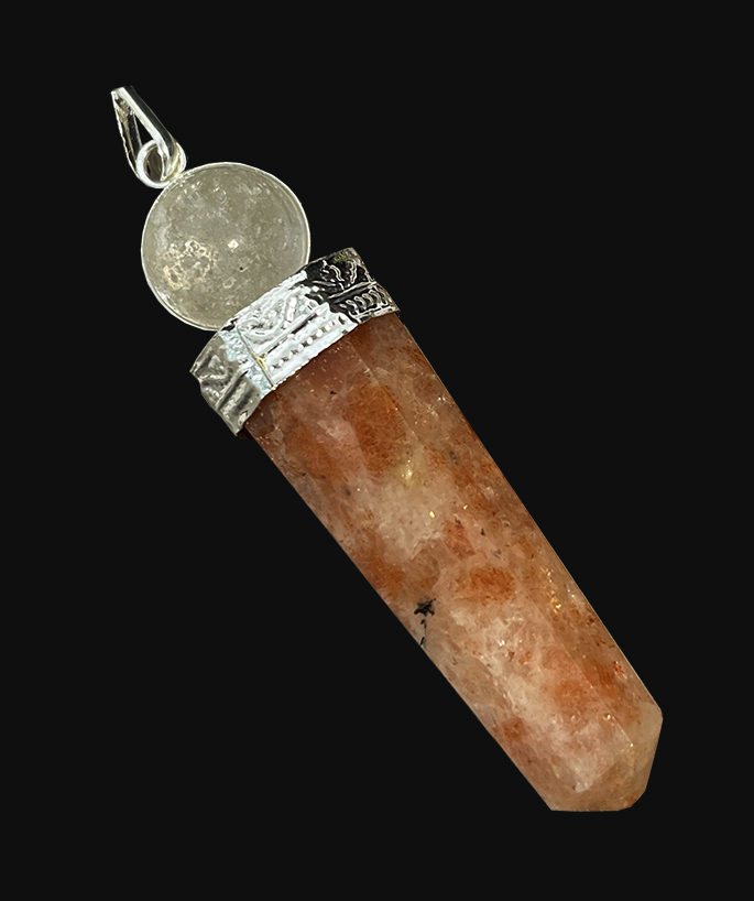 Sunstone and Rock Crystal  healing wand Pendant 7cm