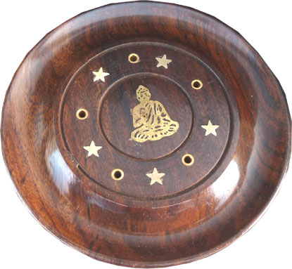 Round wooden incense holder buddha 10cm