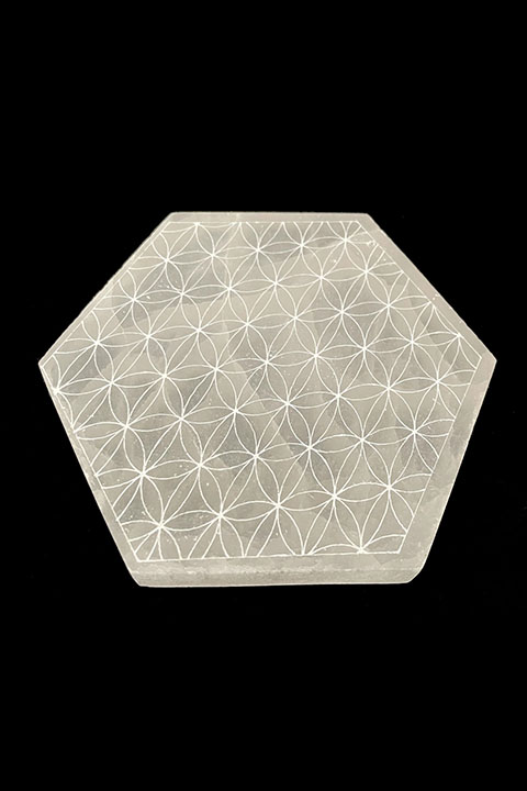 Selenite Flower of Life Hexagonal Stand 8cm