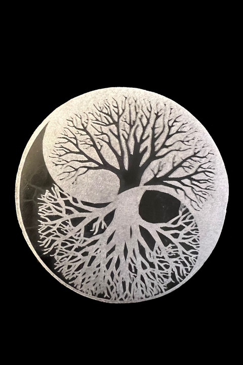 Circular Yin Yang Selenite Stand 8cm 130g