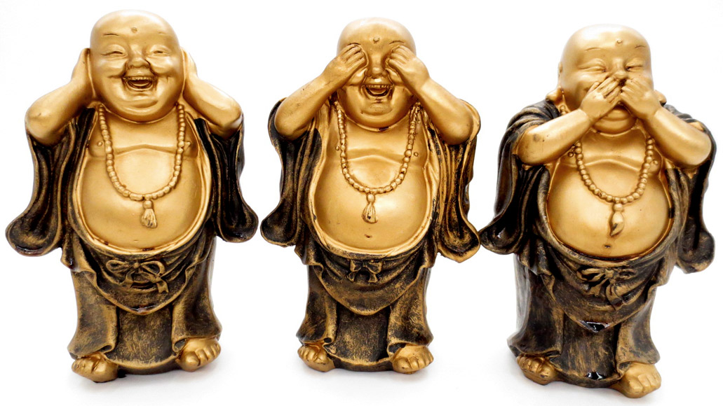Set of 3 golden wisdom happy Buddhas 14cm