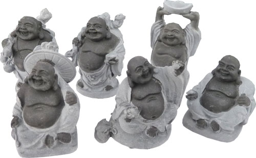 Set of 6 chineese buddha black & grey
