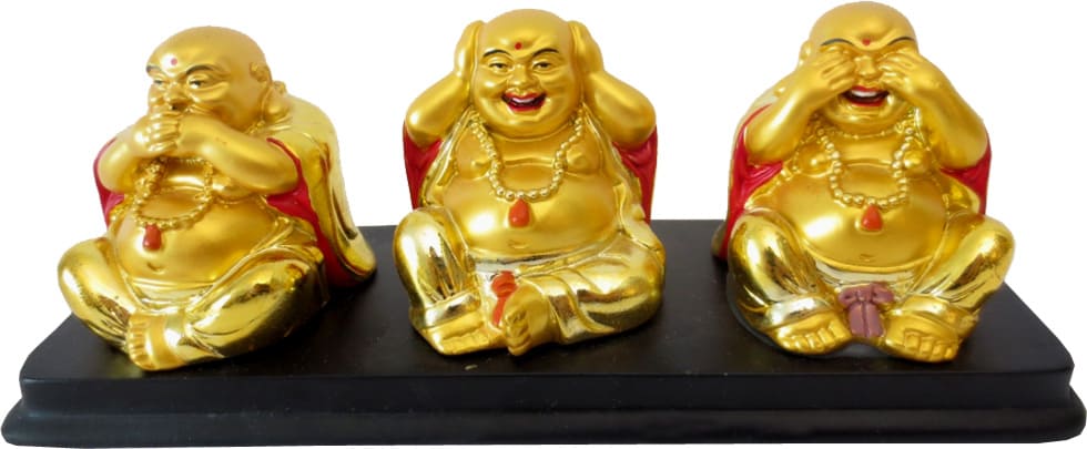 Statue 3 Buddhas of wisdom gold 19cm