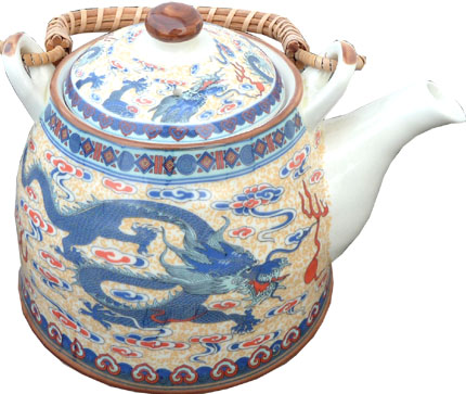 Porcelain teapot with blue dragon
