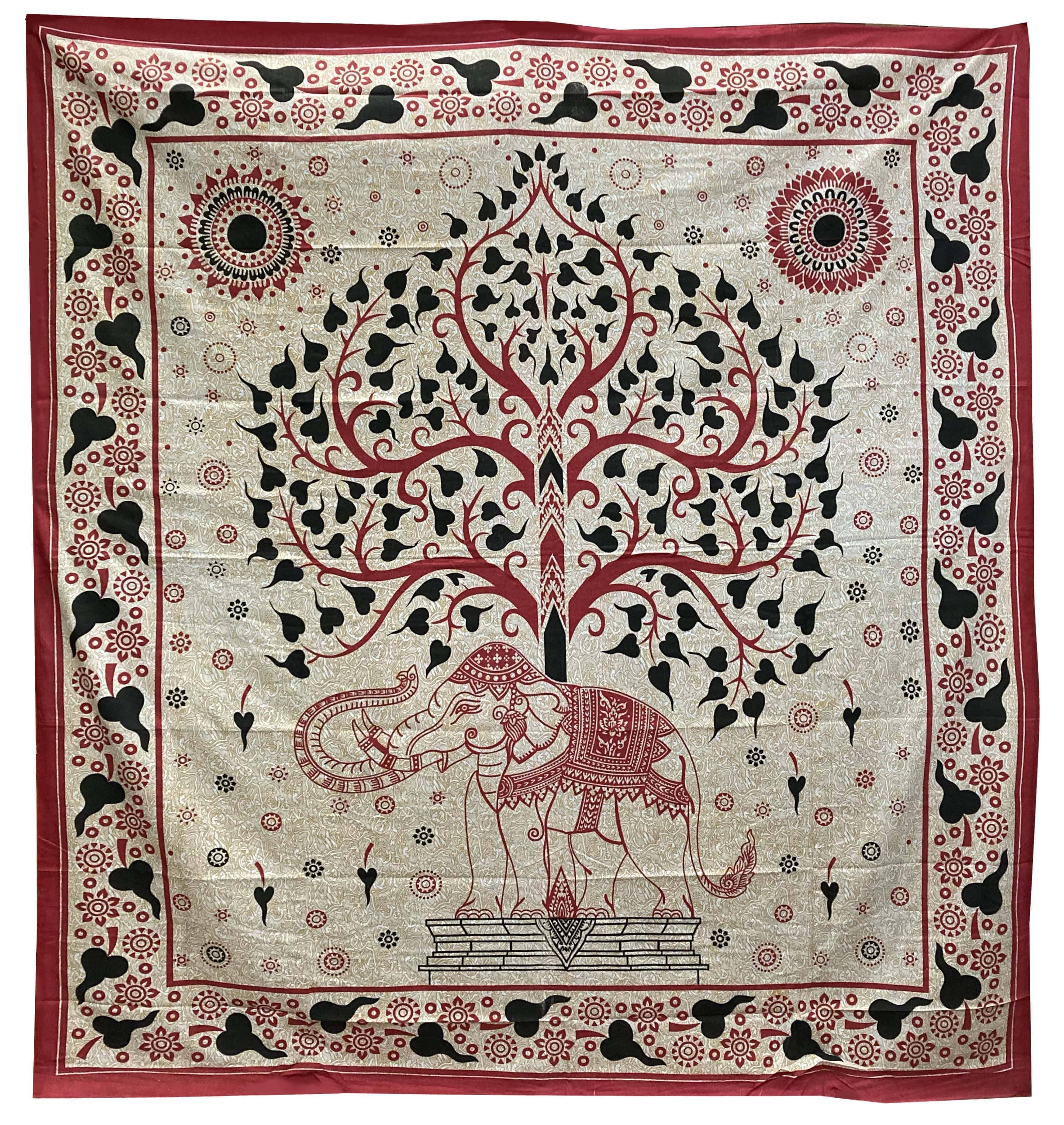 Tree of Life & Elephant Black Red Beige bedsheet