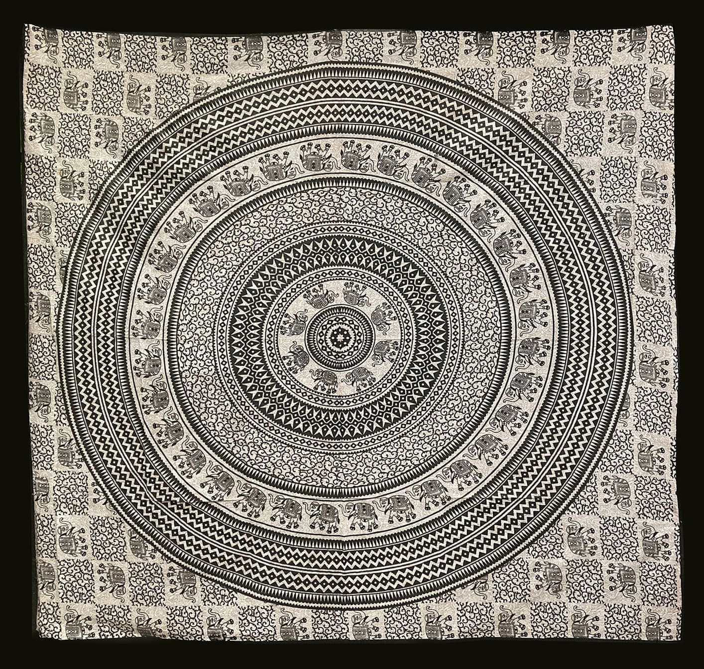 Mandala & Elephant White Black and Beige bedsheet