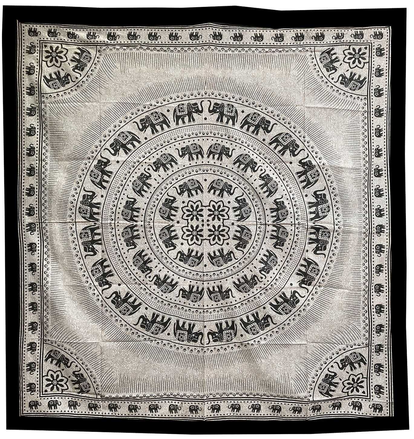 Mandala & Elephant White Black and Beige bedsheet