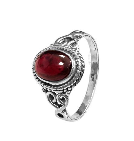 925 Silver Ring Red Garnet AA T56