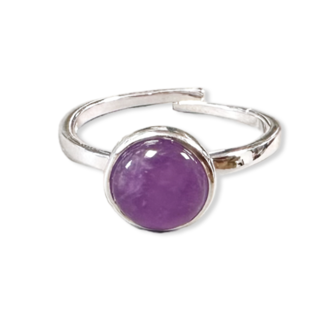925 Silver Ring Adjustable Round Amethyst AA 8mm