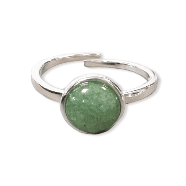 925 Silver Ring Adjustable Round Green Aventurine AA 8mm