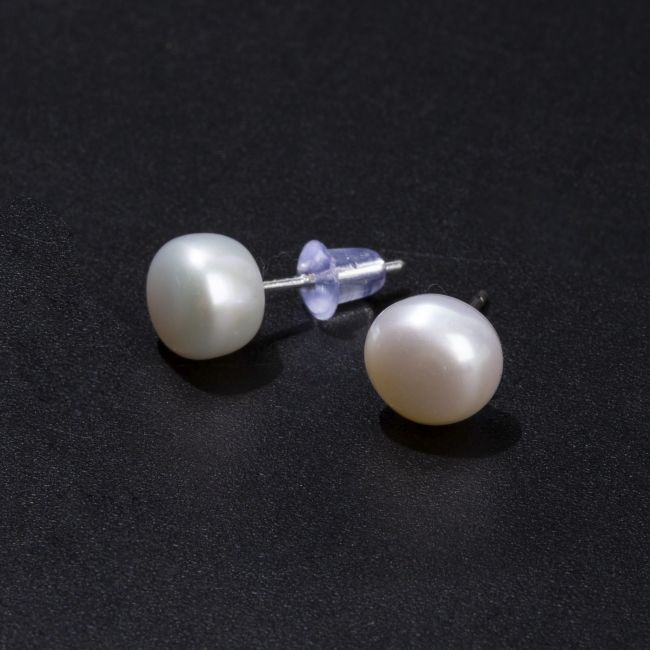 925 Silver Earrings Natural Freshwater Cultured Pearls 7.5-8mm