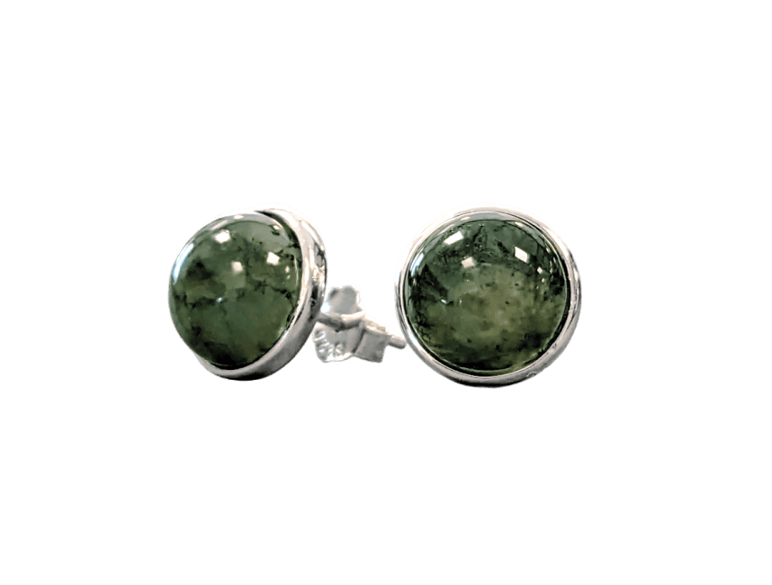 925 Silver Earrings Moss Agate AA 8mm