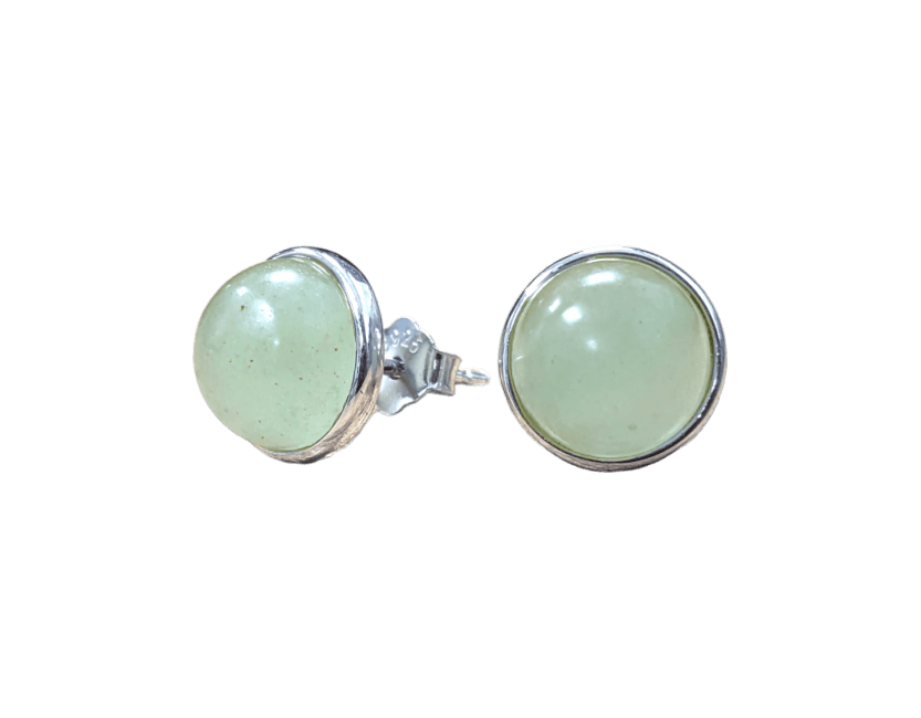 925 Silver Green Aventurine Earrings A 8mm