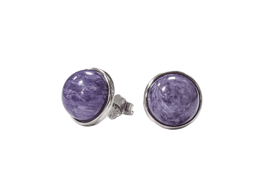 925 Silver Earrings Charoite AA 8mm