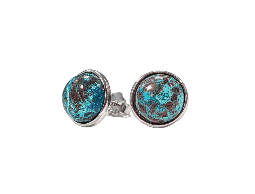 925 Silver Chrysocolla AA Earrings 8mm