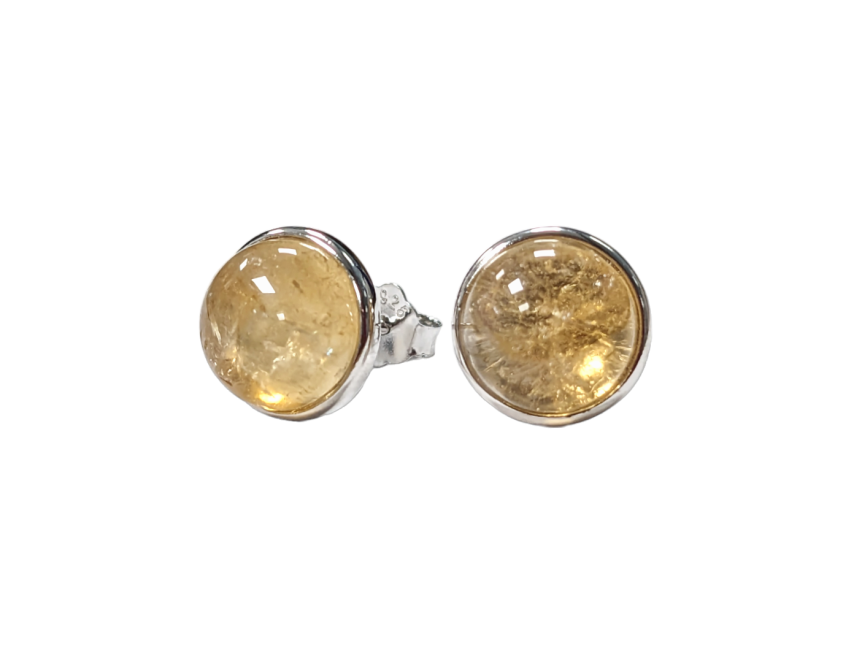 925 Silver Earrings Natural Citrine AA 8mm