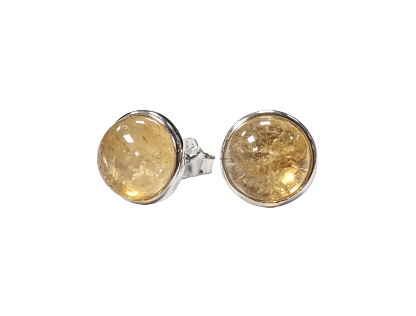 925 Silver Earrings Natural Citrine AA 8mm