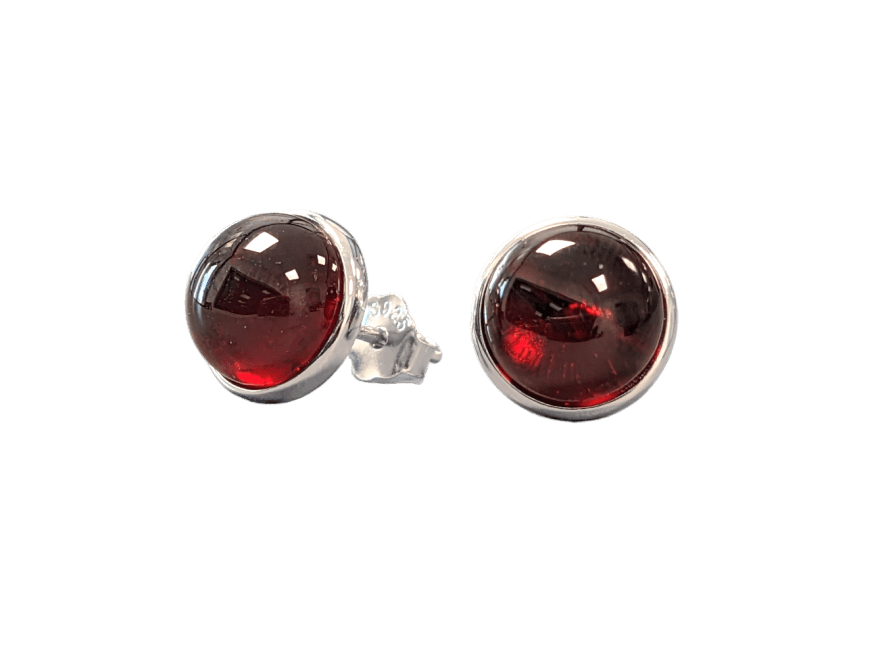 925 Silver Earrings Red Garnet AAA 8mm