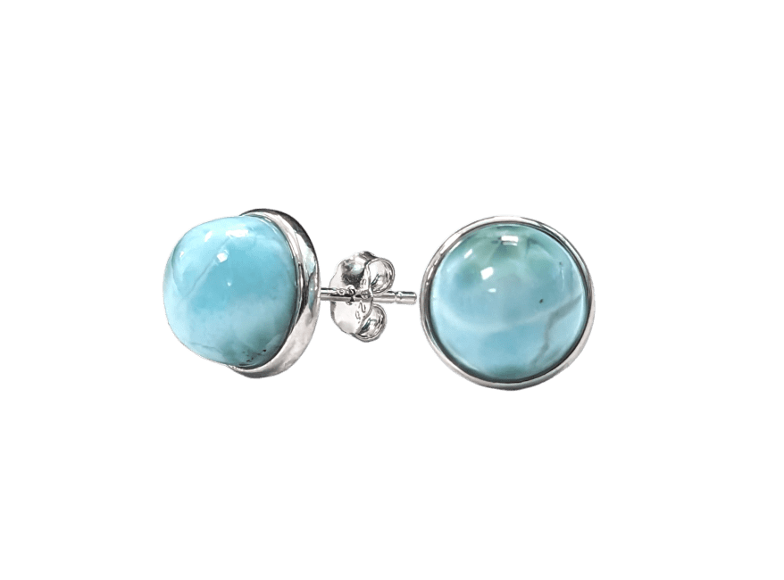 925 Silver Earrings Larimar AA 8mm