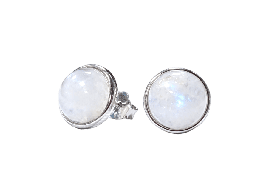 925 Silver Earrings White Moonstone AA 8mm