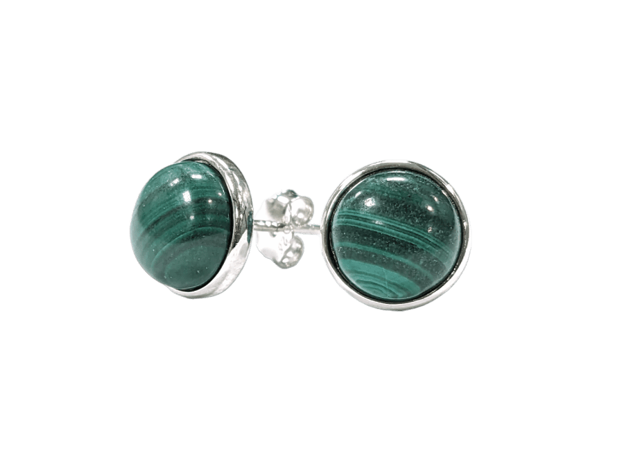 925 Silver Earrings Malachite AA 8mm