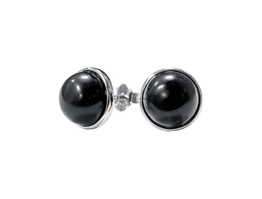 925 Silver Black Obsidian Earrings A 8mm