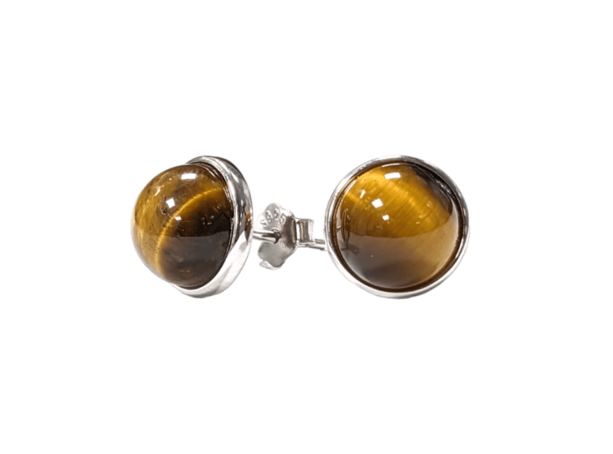 925 Silver Tiger Eye Earrings AA 8mm