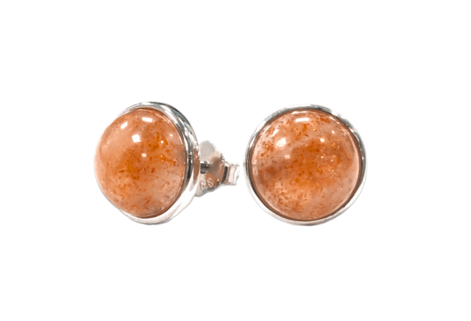 925 Silver Earrings Sunstone AA 8mm