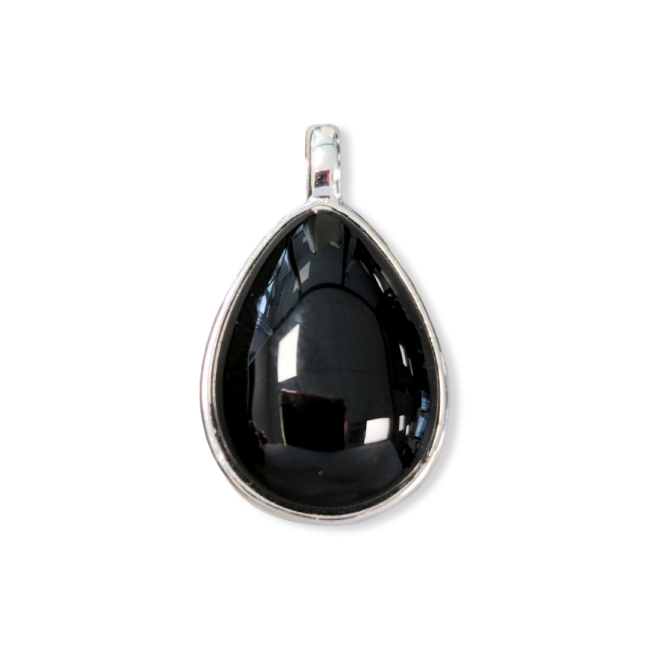 925 Silver Drop Pendant Black Obsidian AA 23.5mm