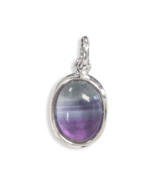 925 Silver Oval Pendant Fluorite AA 13mm