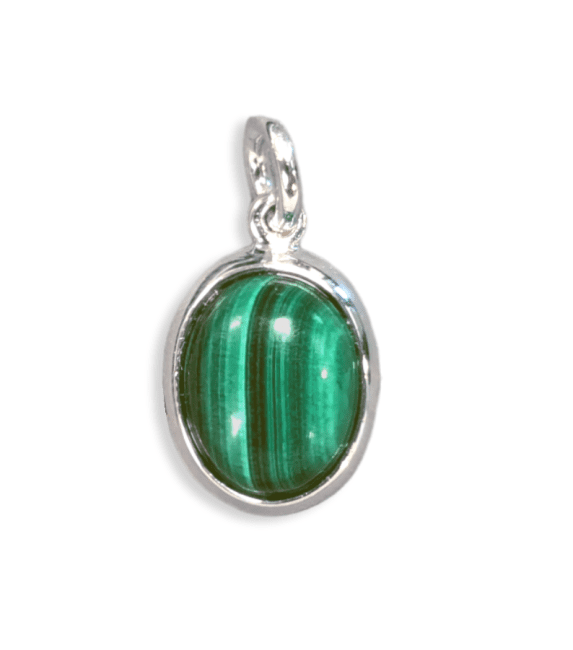 925 Silver Oval Malachite Pendant AAA 13mm