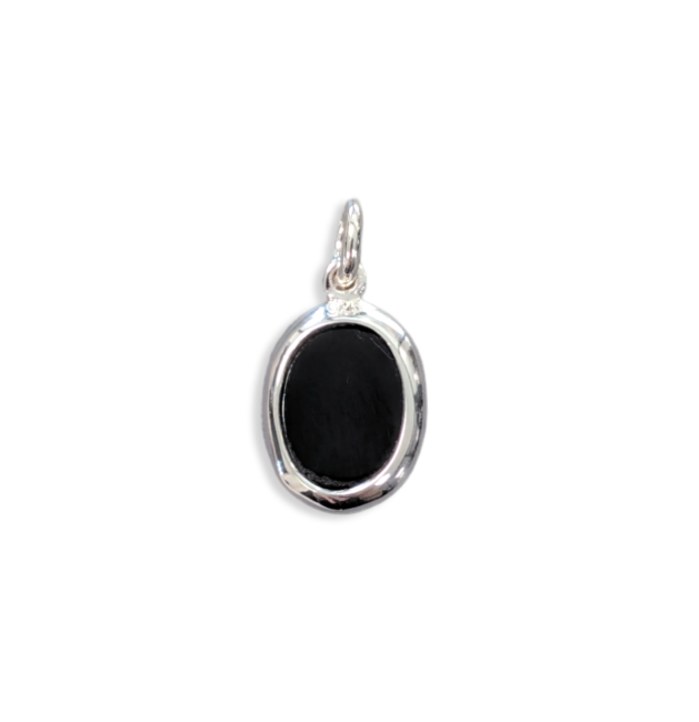 925 Silver Oval Pendant Black Obsidian A 13mm