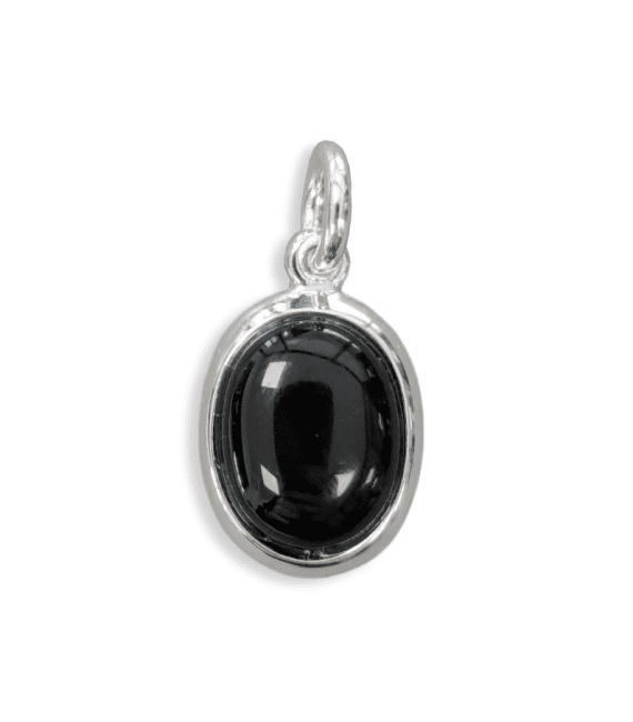 925 Silver Oval Pendant Black Obsidian A 13mm