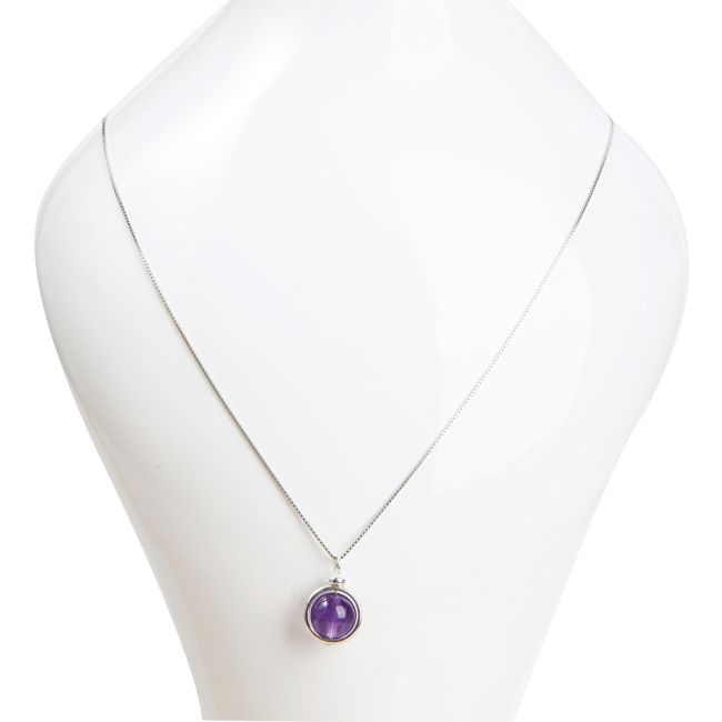 925 Silver Necklace with Amethyst Ball Pendant AA 10mm