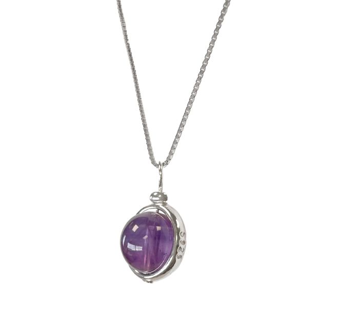 925 Silver Necklace with Amethyst Ball Pendant AA 10mm