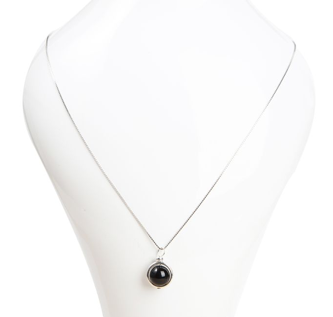 925 Silver Necklace with Black Onyx Ball Pendant A 10mm