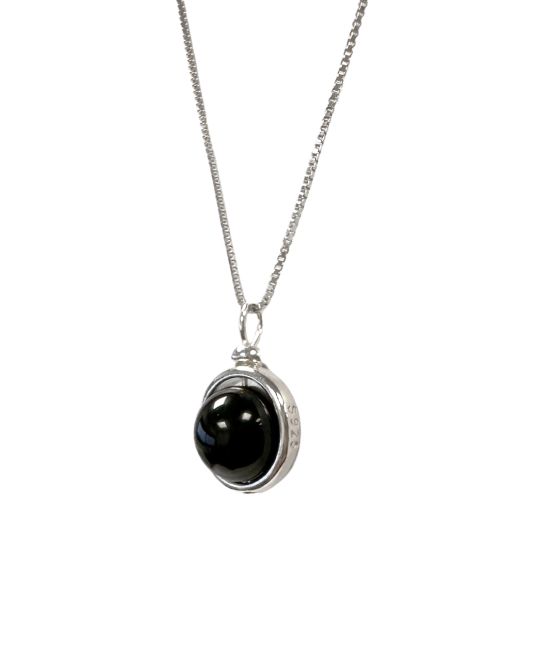 925 Silver Necklace with Black Onyx Ball Pendant A 10mm