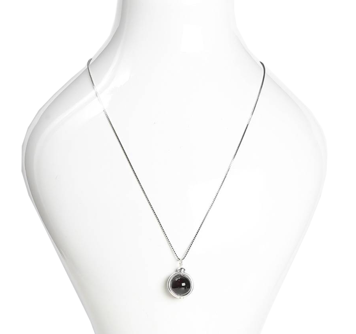 925 Silver Necklace with Red Garnet Ball Pendant AA 10mm