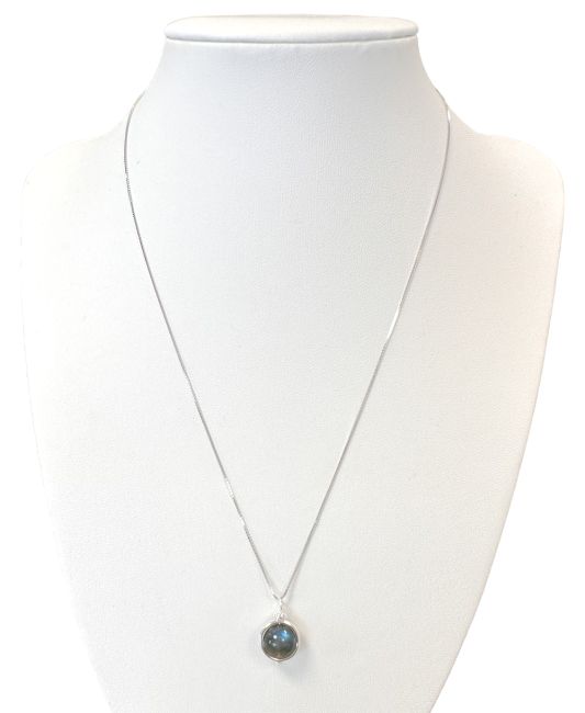 925 Silver Necklace with Labradorite Ball Pendant AA 10mm
