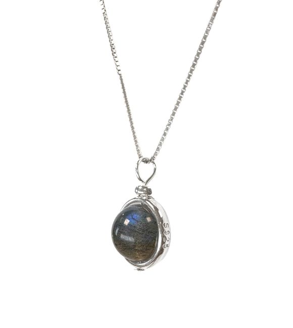 925 Silver Necklace with Labradorite Ball Pendant AA 10mm