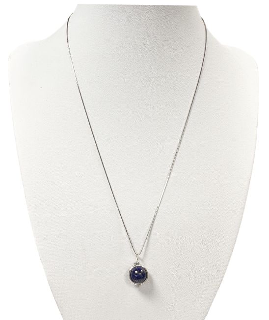 925 Silver Necklace with Lapis lazuli Ball Pendant AA 10mm