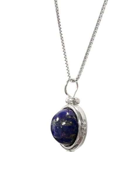 925 Silver Necklace with Lapis lazuli Ball Pendant AA 10mm