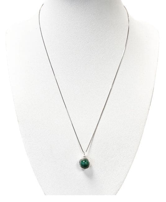 925 Silver Necklace with Malachite Ball Pendant AA 10mm