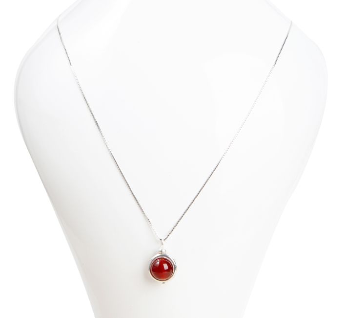 925 Silver Necklace with Black Red Agate Pendant A 10mm