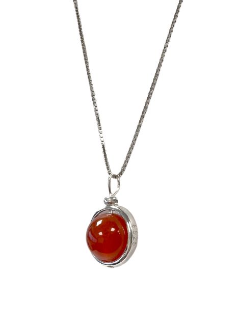 925 Silver Necklace with Black Red Agate Pendant A 10mm