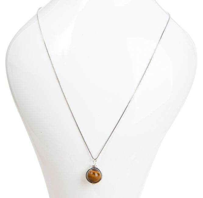 925 Silver Necklace with AA 10mm Tiger Eye Ball Pendant